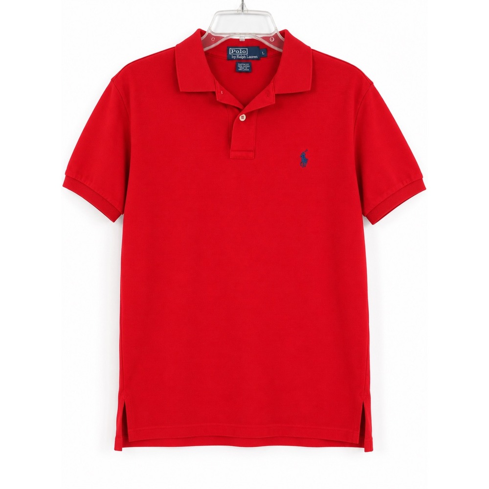Polo Ralph Lauren Mens Custom Fit Red Pique Polo Shirt Blue Pony Logo Size Large